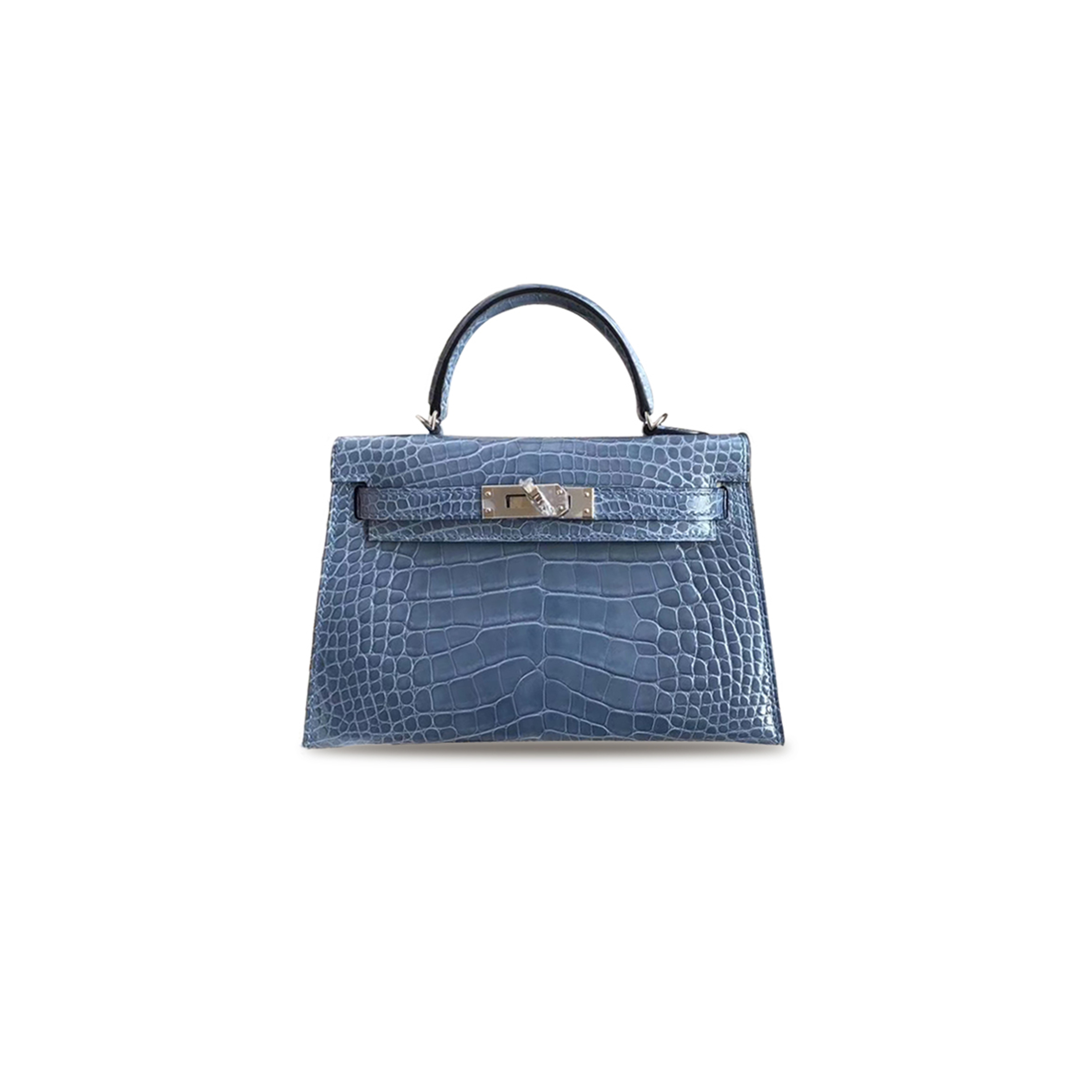 H**mes master mini kelly ii 75 blue jean alligator shiny crocodile (19*12*5.5cm)